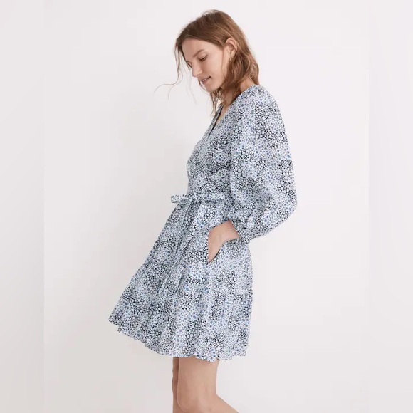 Madewell Plus Crinkle Wrap Mini Dress Blue Floral 20W - Picture 1 of 10